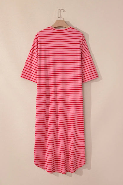 Pocketed Striped Half Sleeve Tee Dress