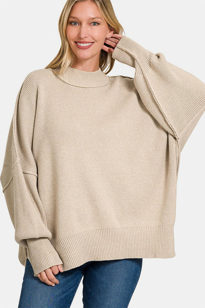 Zenana Side Sit Oversize Sweater